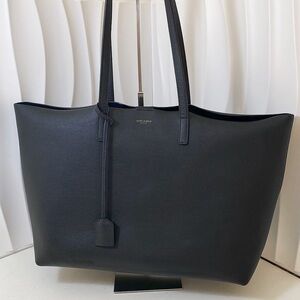 SAINT LAURENT Large Shopping Tote Bag Black Supple Leather